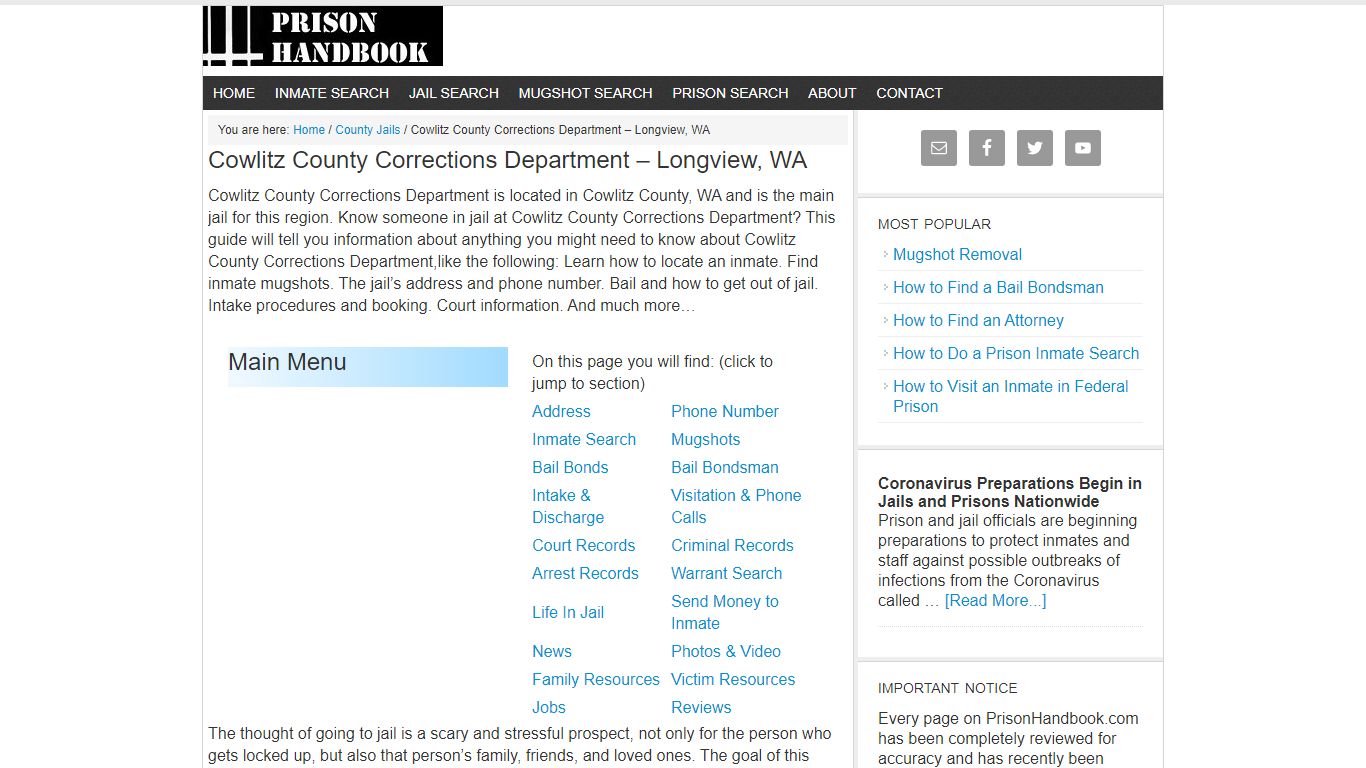 Cowlitz County Corrections Department – Longview, WA - Prison Handbook