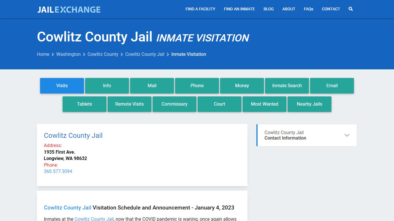 Inmate Visitation - Cowlitz County Jail, WA - Jail Exchange