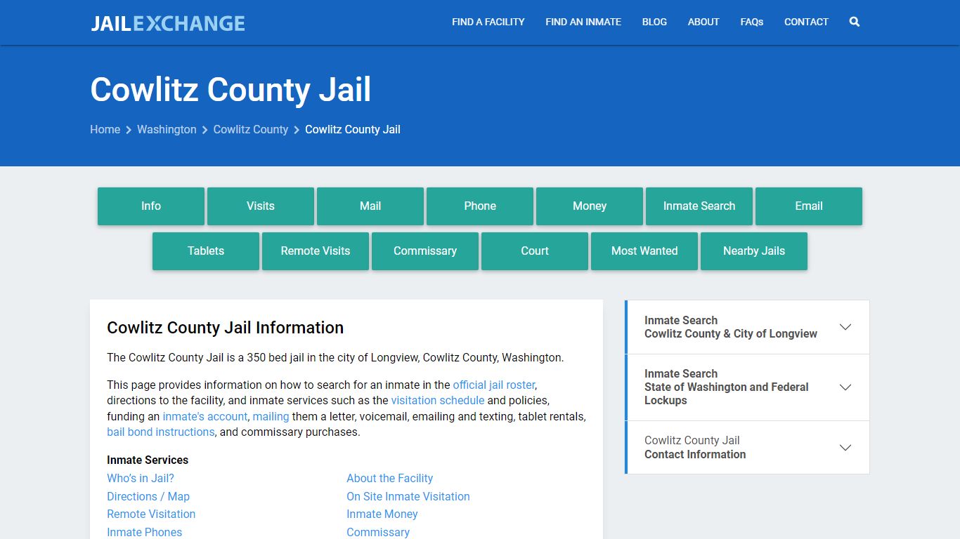 Cowlitz County Jail, WA Inmate Search, Information