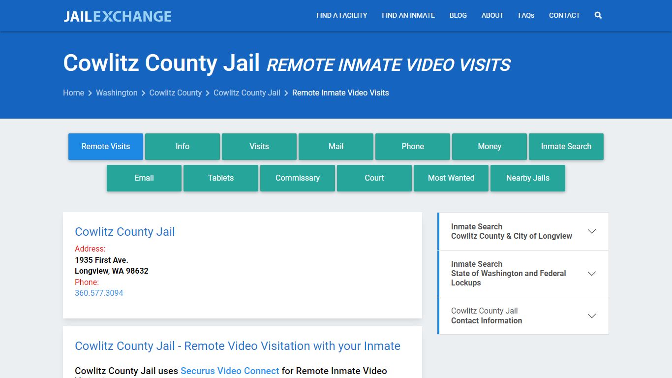 Video Visitation - Cowlitz County Jail, WA - Jail Exchange